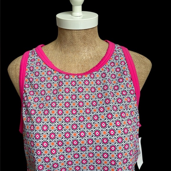 Lands’ End Women’s UPF 50 Pink Geo Print High Neck Tankini Top  XL NWT - Picture 7 of 7